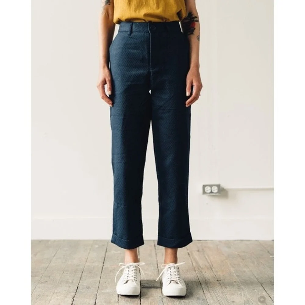 Kowtow‎ Knotted Tie Top and Edition Pants in Navy Blue Basketweave Matching Set